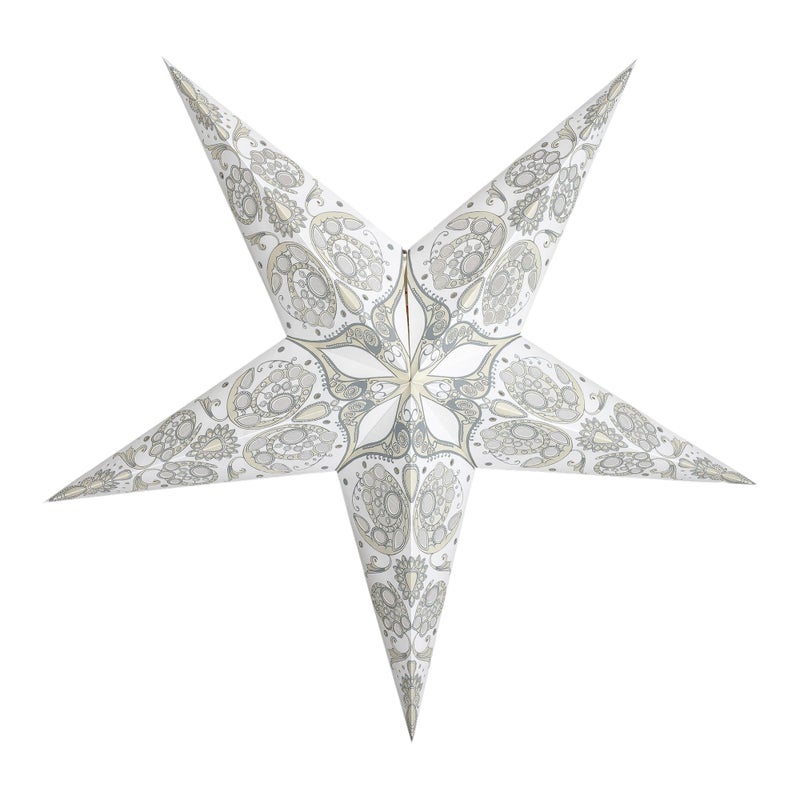 GalaxyArts Paper Star Lantern, 24 Inch Maharani White 3D 5-Point Light-Up Hanging Lamp, Handcrafted Hollow Decoration for Christmas, Weddings, Holidays, Birthday, Indoor Outdoor Party Home DÃ©cor - Image 1